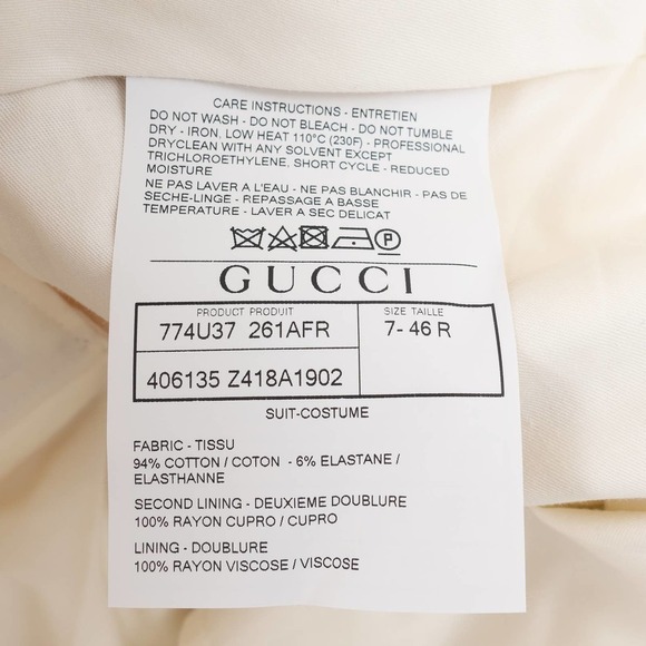 GUCCI Formal Jacket and Pants Cotton Men's 46 Beige - Picture 15 of 15